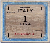 Оккупация 1 лира 1943 (421) Италия 
