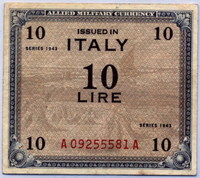 Оккупация 10 лир 1943 1 вар (581) Италия 