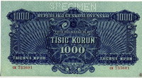 Советская оккупация 1000 крон 1944 образец (601) Чехословакия 