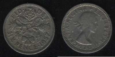 6 пенсов 1957 Великобритания
