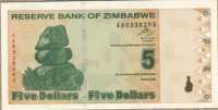 5 долларов 2009 Зимбабве 
